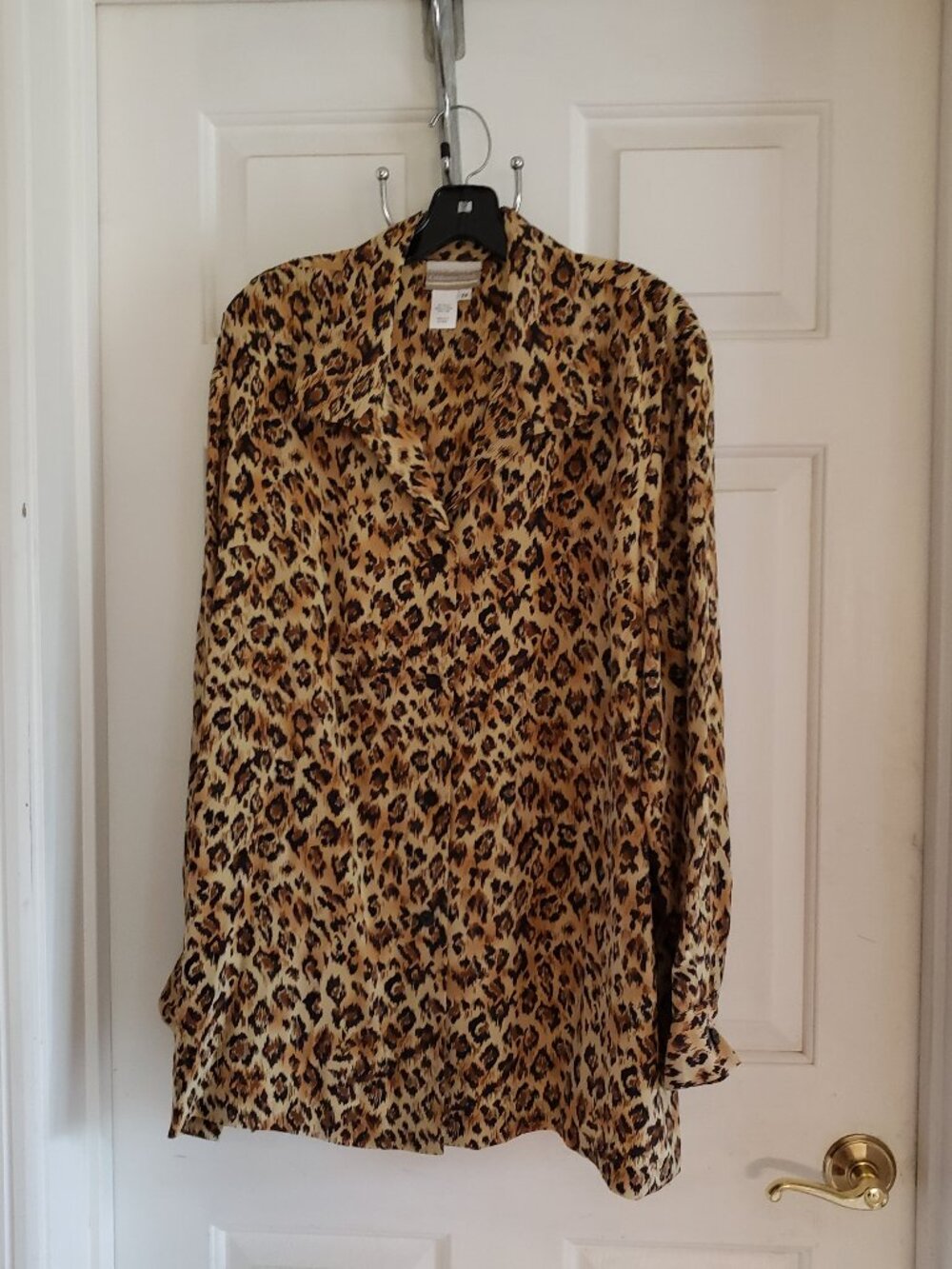 COLD WATER CREEK 100% SILK VINTAGE LEOPARD PRINT BLOUSE SIZE 2X